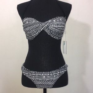Tribal print bikini in black and white.